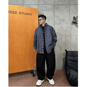 抖音得物 纯色简约 休闲裤男日系复古宽松束脚口袋装饰工装裤AK10图片