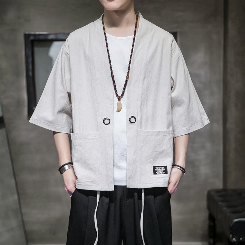 F70P45室内风2024春夏装新款七分袖潮流时尚复古汉服风外套,男装T恤,电商A026