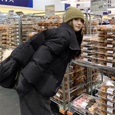 黑色短款羽绒服女2024冬季新款加厚白鸭绒面包服外套，女装羽绒服，诺蝶
