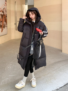 学院风黑色中长款羽绒棉服女冬季2024新款韩系高级感90白鸭绒外套图片