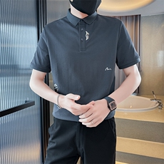 2025夏季抖音新中式刺绣短袖T恤翻领Polo衫T25099-P58控78，男装T恤，电商D342