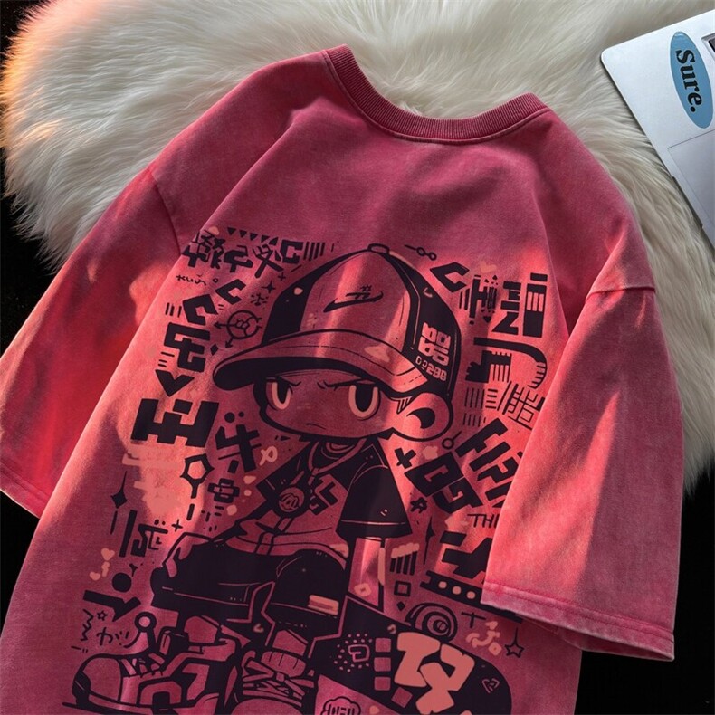 2025新款滑板男孩美式大码青少年水洗短袖XZ517A-3-AQ015T-P38,男装T恤,星座517A-3