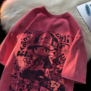 2025新款滑板男孩美式大码青少年水洗短袖XZ517A-3-AQ015T-P38图片
