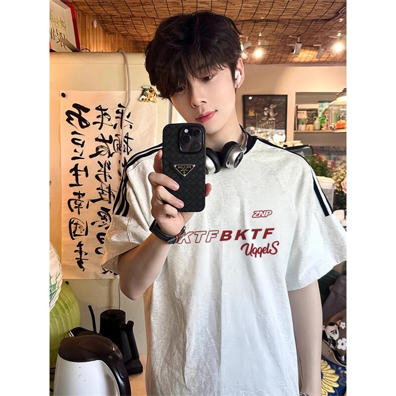 夏季美式高街重磅纯棉三条杠织带撞色男女短袖T恤ZD639-特P30,男装T恤,电商A486-1