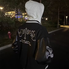 美式潮牌复古拼接棒球服外套男女新款刺绣字母高街百搭情侣夹克，男装夹克，星座601-1