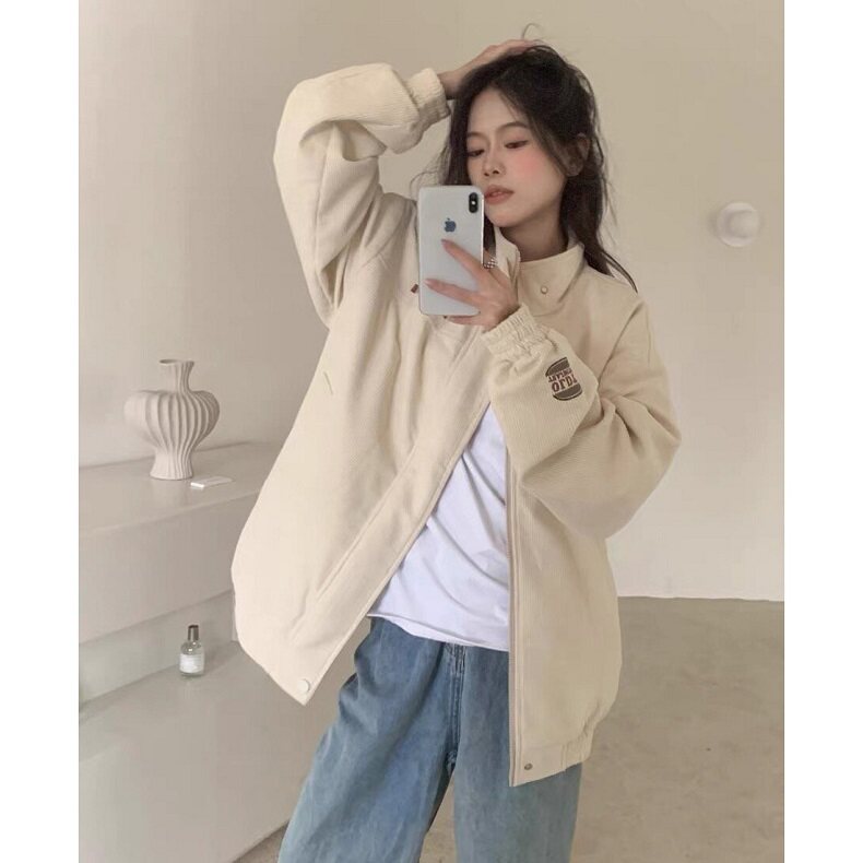 春秋季杏色立领工装灯芯绒夹克男女宽松百搭休闲运动外套JKW21，男装夹克，星座1116A（原606A-3）