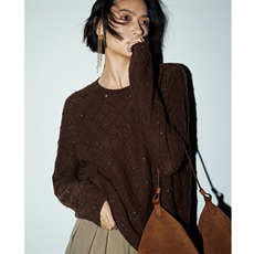 2025年秋季新款百搭女士菱形格亮片针织衫，女装羊毛衫，宛庄羊绒