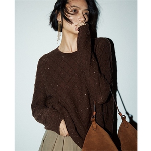 2025年秋季新款百搭女士菱形格亮片针织衫，女装羊毛衫，宛庄羊绒