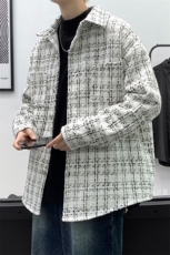 WX025-春秋款P55加绒款P65小香风夹克外套男千鸟格时尚潮流，男装夹克，电商A320
