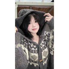 重磅秋冬北极绒开衫毛衣美式复古休闲慵懒风牛角扣针织衫连帽外套，男装针织衫/毛衣，电商A486-1