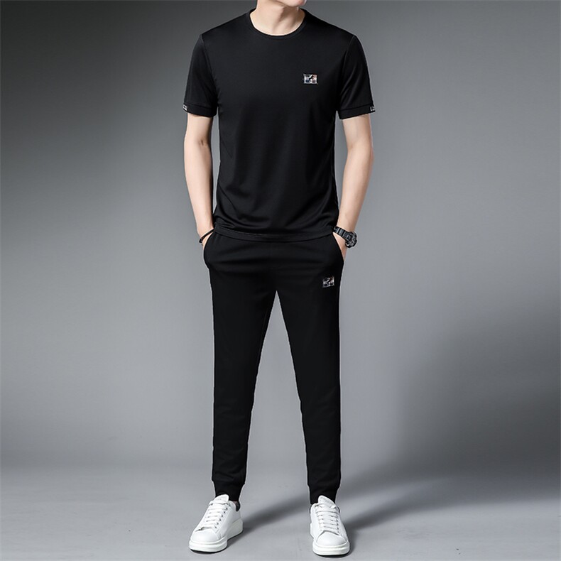 中年运动服三件套夏季男装冰丝薄款短袖长裤套装时尚休闲三件套图片