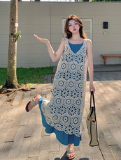 现货2103233-P155-K228法式度假风连衣裙+高级感镂空勾花罩杉，女装连衣裙，浙宝210（原浙宝191）