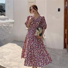 2021新款女装简约A字裙中长款连衣裙V领，女装连衣裙，阿菲诺依