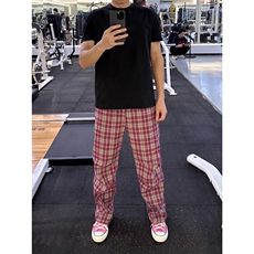 cleanfit蓝绿色格子裤男夏季慵懒透气薄款裤子美式复古微喇直筒裤，女装休闲裤，星座1210-1