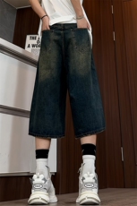 B221美式ins高街暗黑宽松直筒七分牛仔裤短裤LK24197-P50控68，男装牛仔裤，电商B221