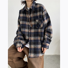 日系复古学院风格纹衬衫男款春季新款宽松百搭长袖衬衣W8077-P43，男装衬衫，星座512-4