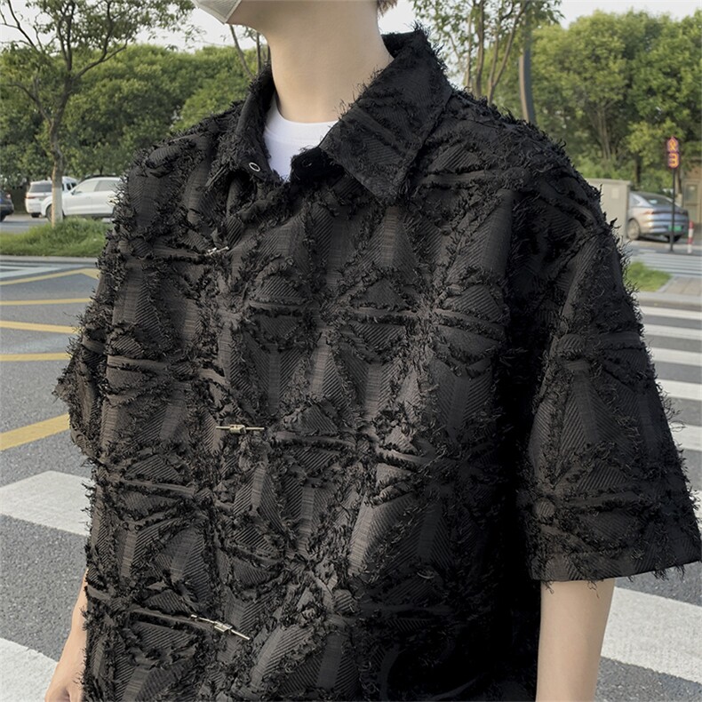 夏装潮牌流苏短袖衬衫男女街头痞帅宽松半袖衬衣潮CS01277-P55,男装衬衫,星座308B-1