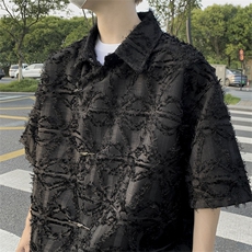 夏装潮牌流苏短袖衬衫男女街头痞帅宽松半袖衬衣潮CS01277-P55，男装衬衫，星座308B-1