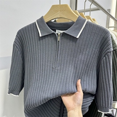 夏季针织衫短袖衬衫polo拉链款透气薄款拼色B2011-P55，男装针织衫/毛衣，星座1012-1