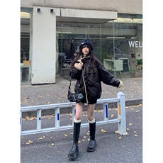 Cuitcuit秋冬pu面美拉德翻领皮夹克美式复古宽松加厚羊羔绒棉服，男装棉衣，星座506A
