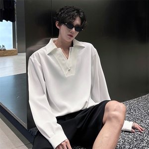春夏新款小心机深V西装双领假两件衬衫 金属袖扣点缀衬衫外套P45图片