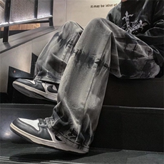 美式街头hiphop裤子男ins潮高街牛仔裤宽松扎染直筒长裤N2953-P43，男装牛仔裤，星座1008