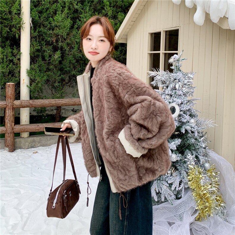 小众设计感两面穿棉服女冬季短款小个子韩版加厚羊羔毛保暖外套图片