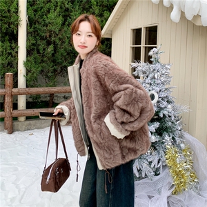 小众设计感两面穿棉服女冬季短款小个子韩版加厚羊羔毛保暖外套图片