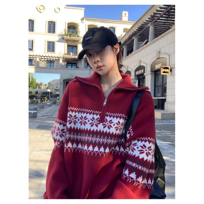 美式复古费尔岛提花针织衫男女半拉链高领毛衣外套LMY96055-p60,男装针织衫/毛衣,星座1008