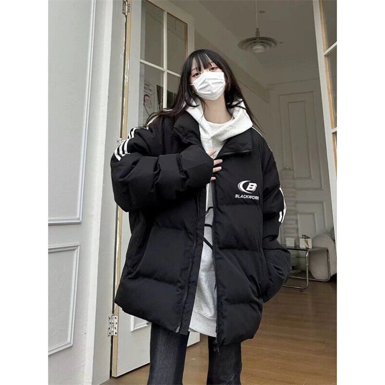 青少年潮拼接三条杠立领棉衣男女秋冬宽松别致百搭上衣面包棉服，男装夹克，星座506A