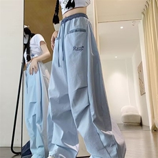 夏日多巴胺休闲裤女韩系格子褶皱感工装裤夏宽松弯刀裤GA8032P50，男装工装外套，星座1013-5