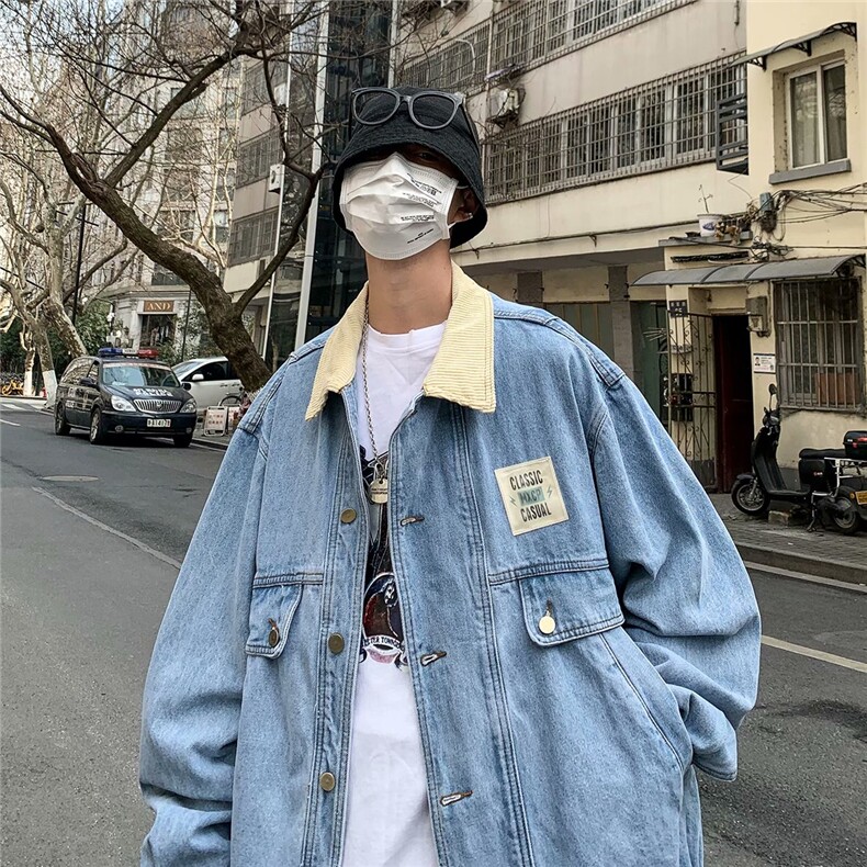 牛仔夹克男衣服韩版宽松潮流帅气百搭青少年休闲百搭工装外套男图片