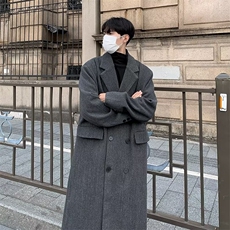 冬季毛呢大衣男中长款过膝西装领双排扣呢子风衣外套ins潮流，男装风衣，星座218-1（原230）