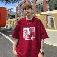 可48小时发货支持抖音得物来样二开美式满天星亮片短袖T恤MTX657，男装T恤，电商A486