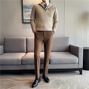 老钱风~羊毛衫加厚绞花条纹男士立领半拉链针织外套潮M8531-P108图片