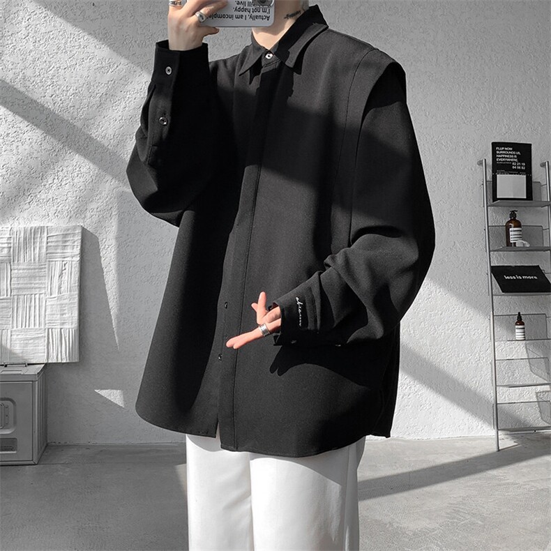 8XL-M春夏假两件衬衫长袖大码痞帅高级感衬衣垂感外套CS9005/P60,男装衬衫,电商B238