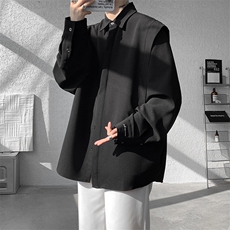 8XL-M春夏假两件衬衫长袖大码痞帅高级感衬衣垂感外套CS9005/P60，男装衬衫，电商B238