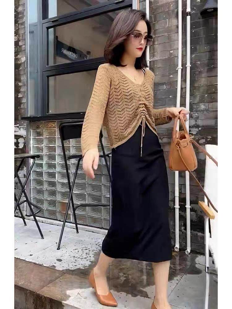 针织外套搭配吊带连衣裙，女装背心吊带，时代公主