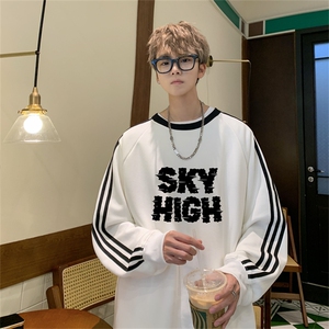 美式三杠条纹复圆领卫衣秋冬男女宽松长袖SW2478 -P45控68 50棉图片