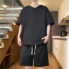 光版二开冰丝套装男V领一套夏季休闲短裤T恤A266-BSVLTZ007-P50，男装休闲套装，电商A266