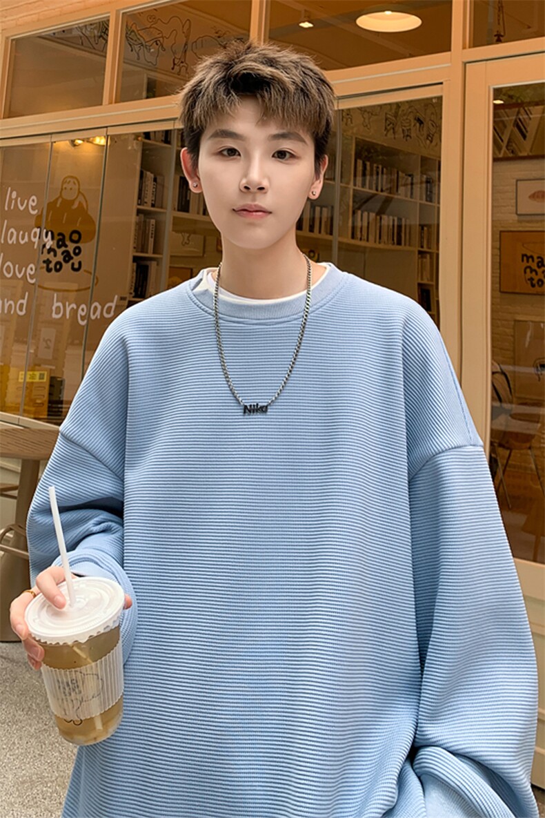 慵懒风oversize卫衣男秋季高街痞帅宽松大码上衣复古休闲圆领体恤,男装卫衣,电商A022