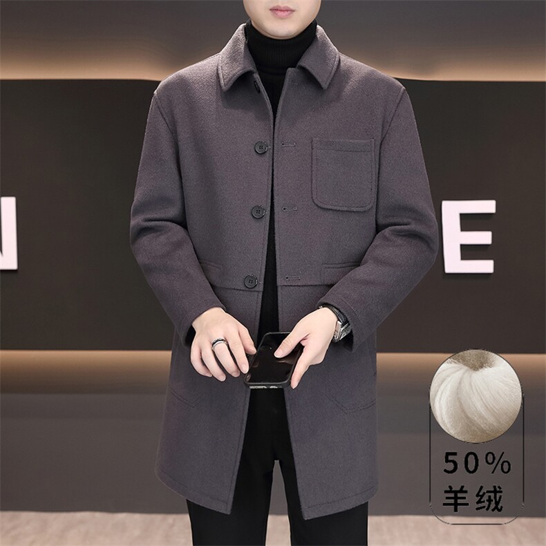 冬季新款男士羊绒加厚翻领毛呢大衣中长款风衣外套上衣9716P180，男装风衣，电商B226