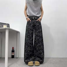 大码美式高街迷彩工装牛仔裤女2025新款直筒拖地裤子RK2923-P45，男装牛仔裤，星座412-3