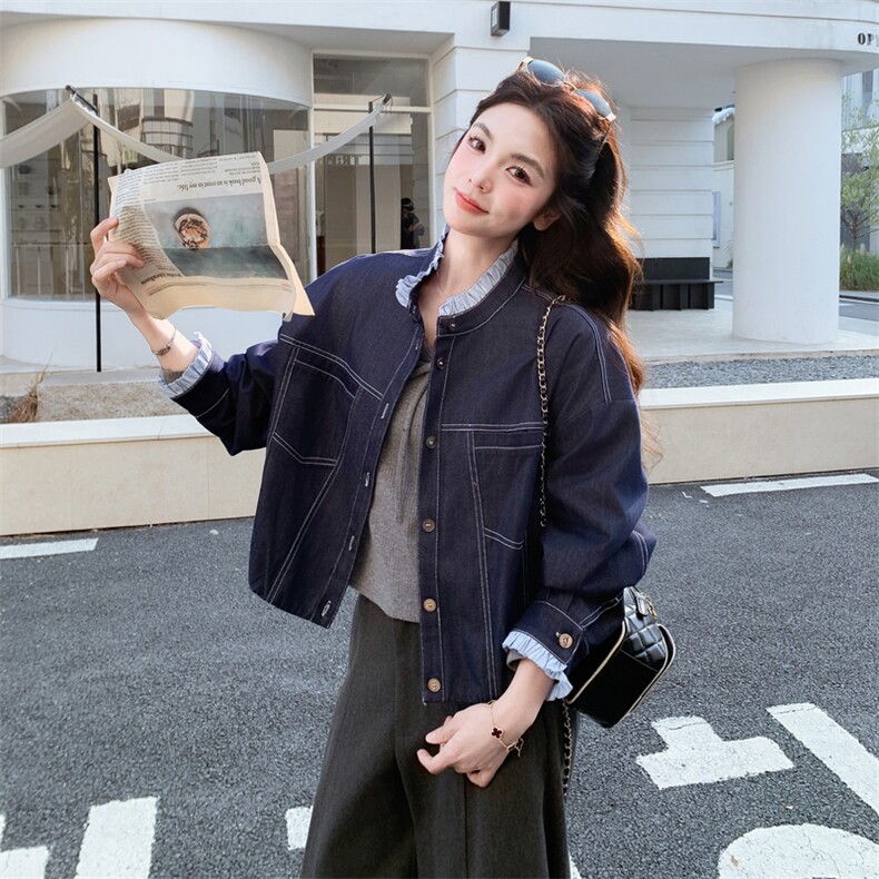 现货春季新款休闲牛仔拼接外套2C098-2603P155K248,女装短外套,2C098
