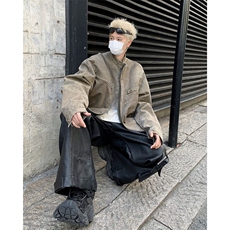 水洗灰色立领牛仔外套男秋季复古潮牌拉链短款外套美式夹克，男装夹克，星座410-7