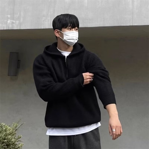 高级感半拉链连帽毛衣卫衣男潮牌春秋季慵懒风保暖针织衫重磅外套图片