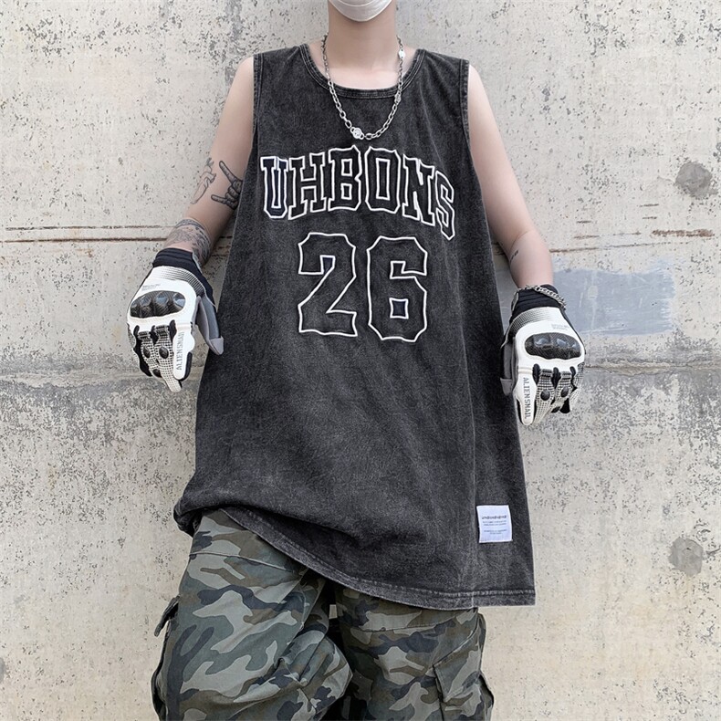 T305-P33美式复古水洗做旧纯棉背心,男装T恤,星座1501-1