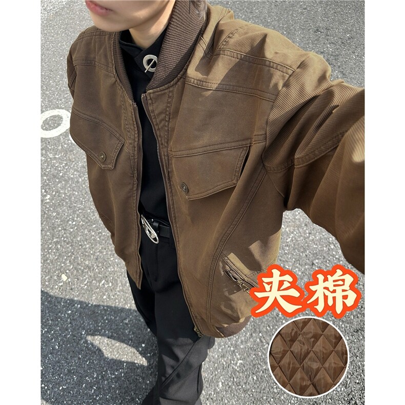 加绒加厚冬款男立领灯芯绒棉衣立领保暖棉袄外套MA8067 P85图片