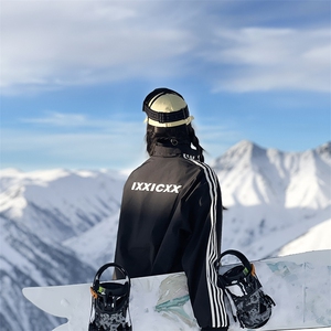 2025春防风防水中性风情侣滑雪服套装条纹拼接保暖外套TZ031-P235图片