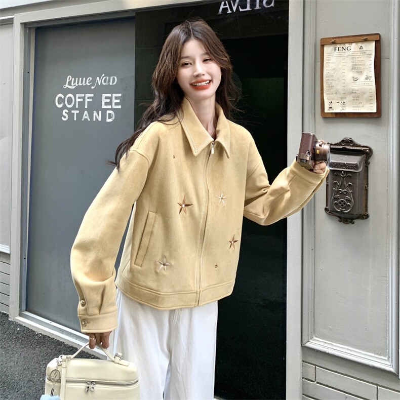 黄色刺绣麂皮绒外套2C198-6567-P155-K238,女装短外套,2C198